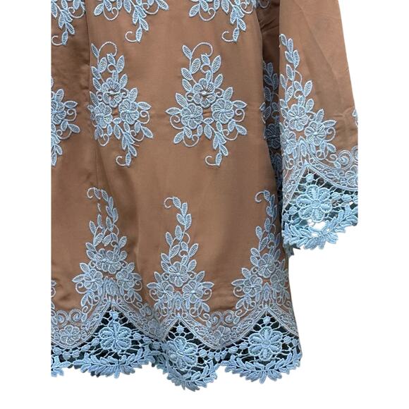 Free the Roses Floral Embroidered Chiffon Mini Dress Small Nude Blue NWT - Picture 5 of 10